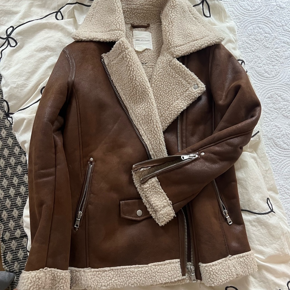 Avec Les Filles Brown Leather Shearling Jacket
